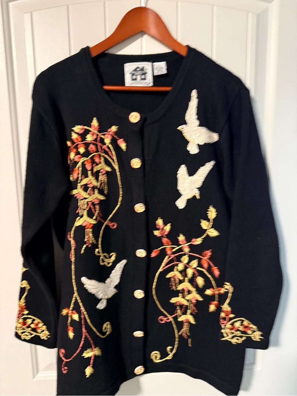 Storybook Knits Black Embroidered Bird & Vine Knit Jacket